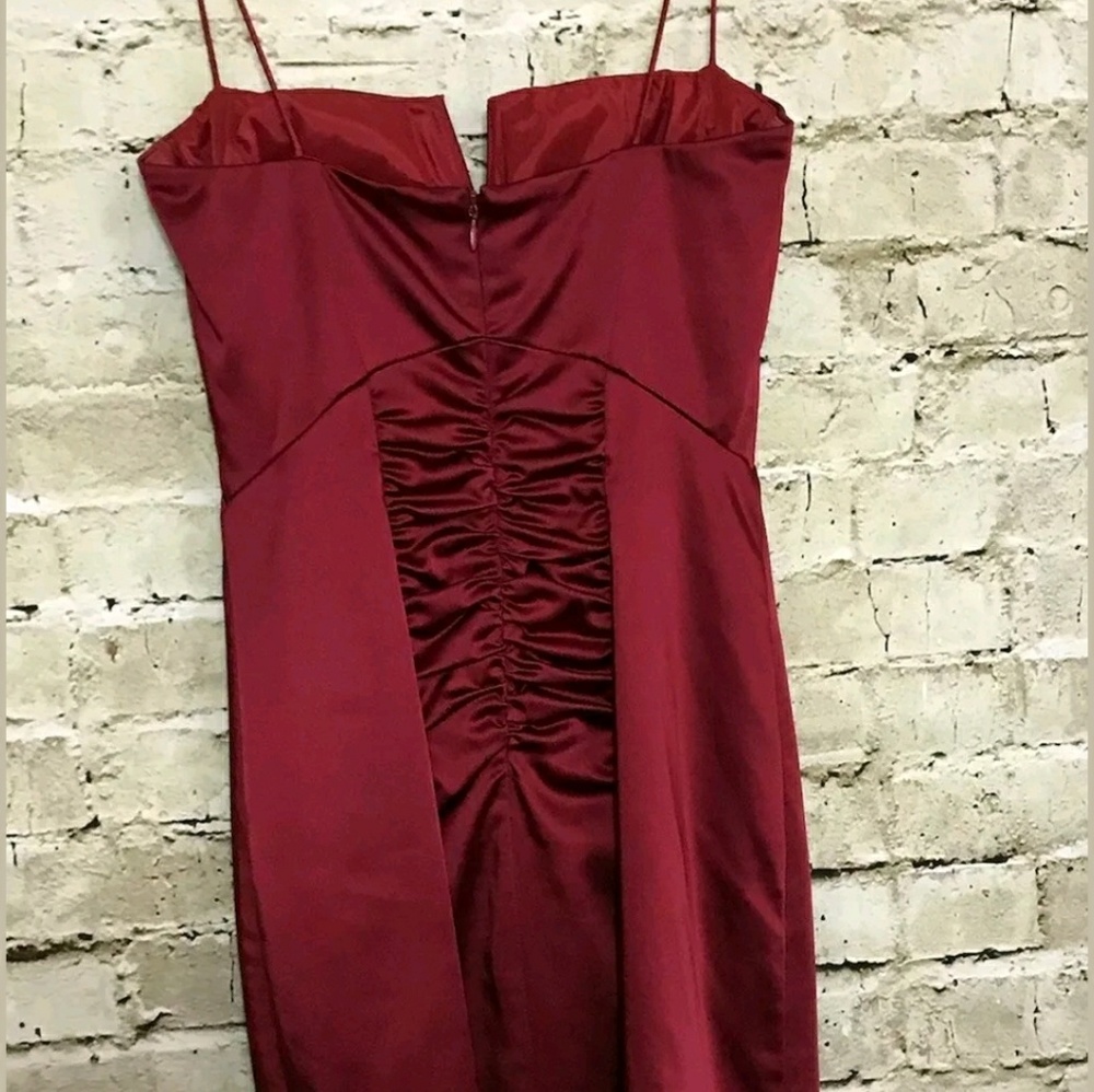 Nicole Miller Red Satin Cocktail Bodycon Dress 0